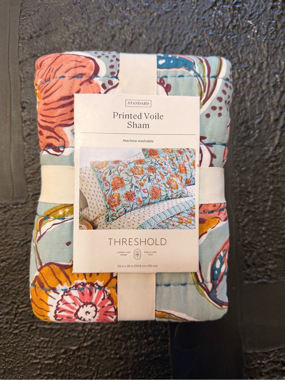 Target Printed Voile Sham in Aqua with Coral and Mustard Floral